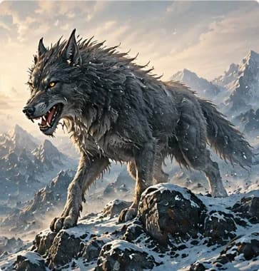 Wolf-like Opposition on a snowy mountain ridge